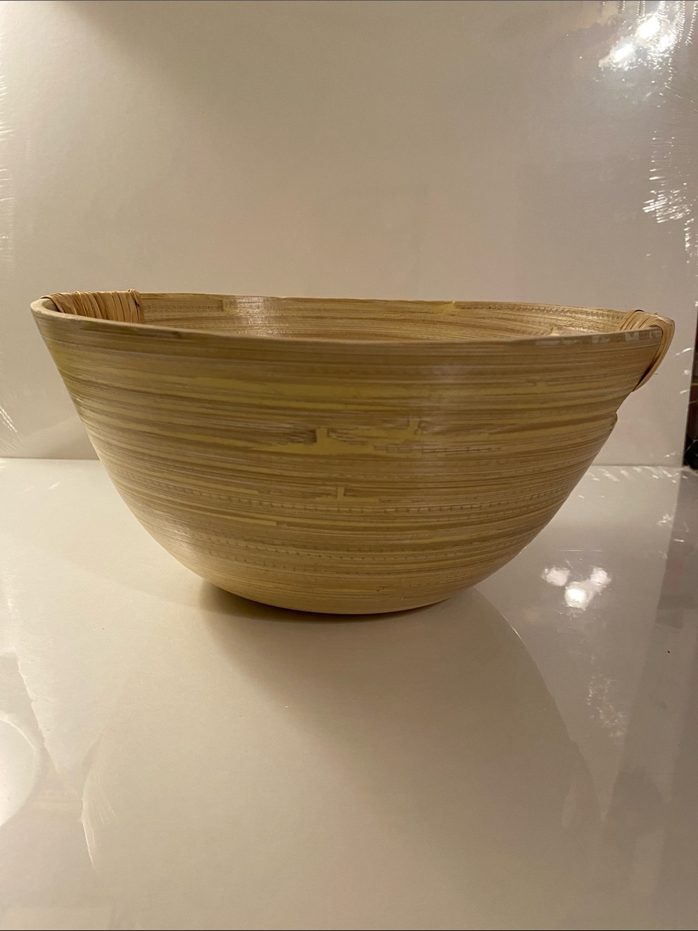 Handwoven Bamboo Salad Bowl - Natural Blonde